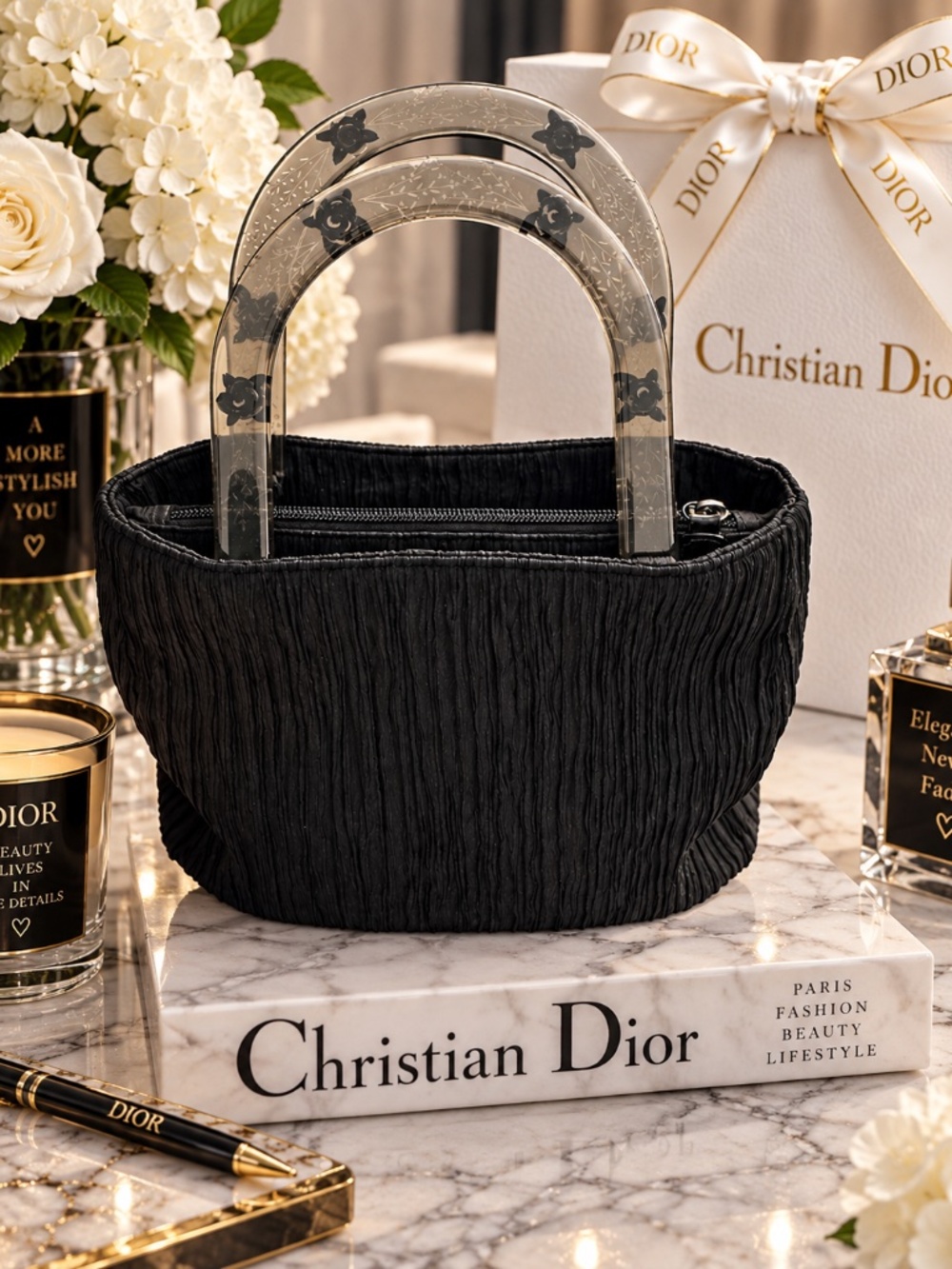 Christian Dior Nylon Clear Double Handle Bag